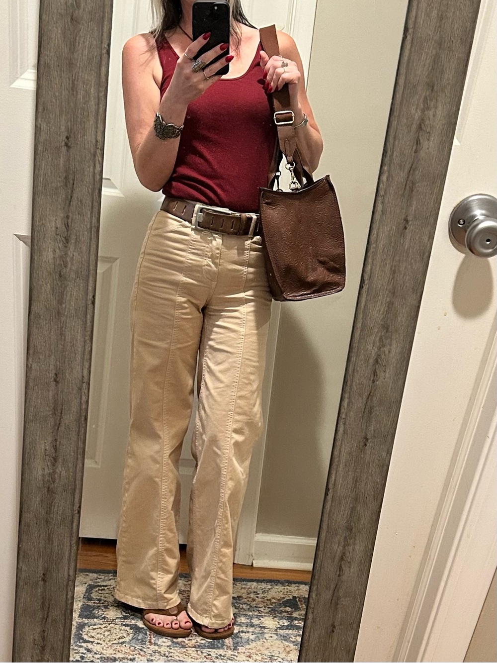 🍀EUC Lucky Brand Brown Floral Embossed Tote Carryall Shoulder Crossbody Bag - Picture 13 of 16